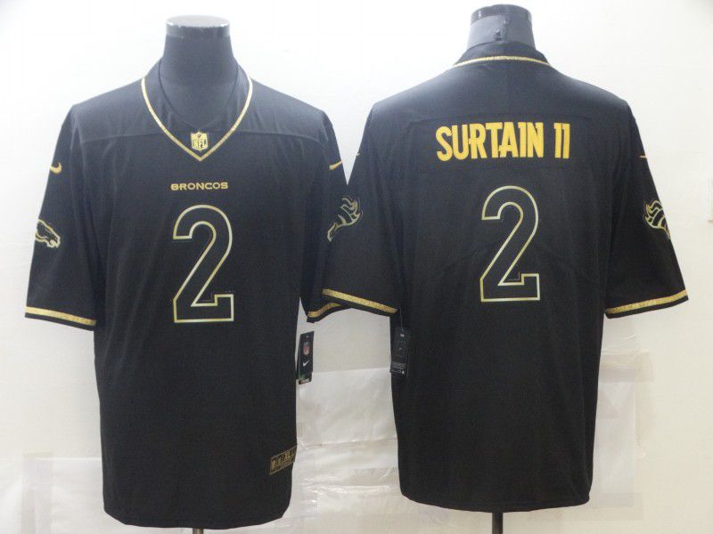 Men Denver Broncos 2 Surtain ii Black Retro Gold Lettering 2021 Nike NFL Jersey